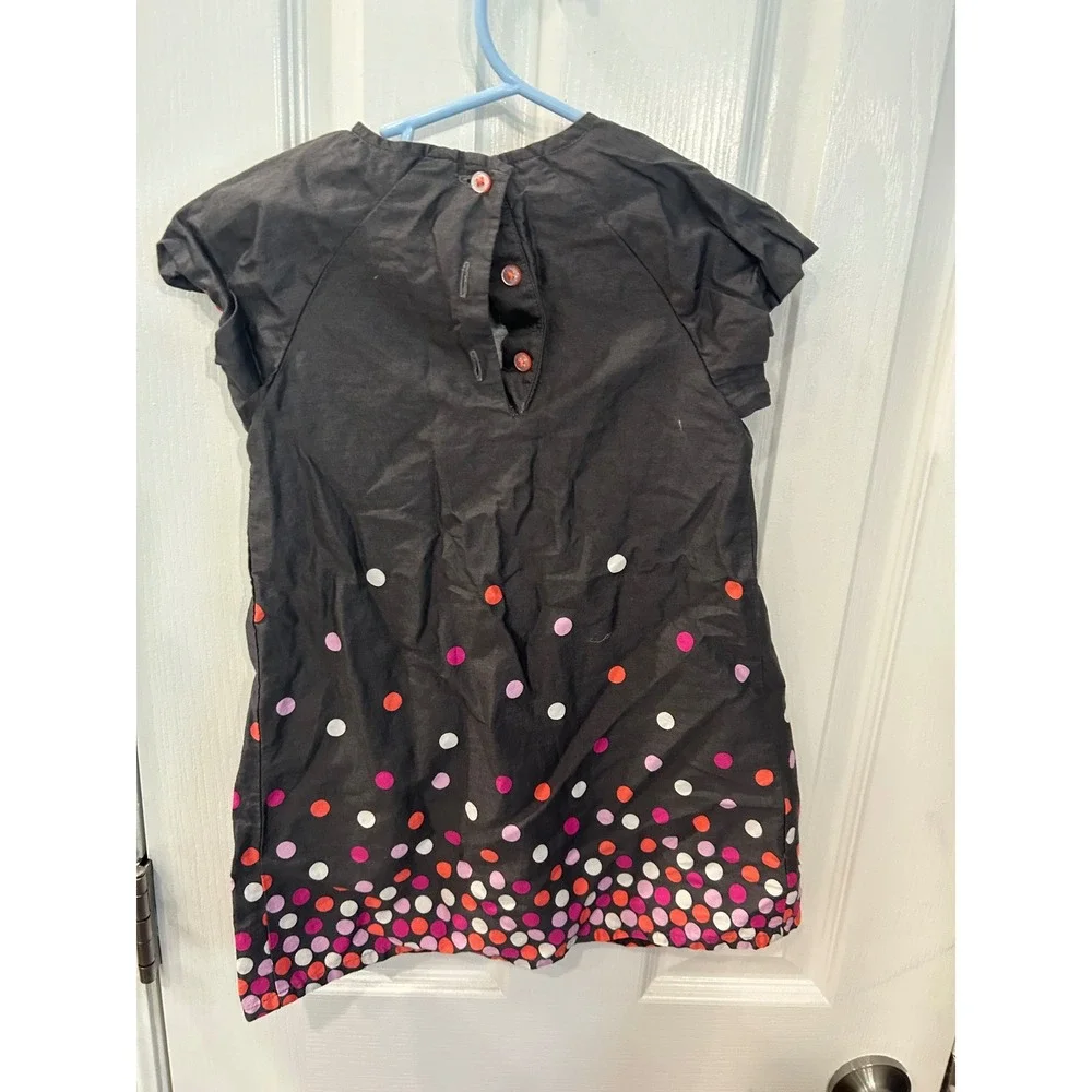 Gymboree Dress Black Polka Dot Bow Accent Pleated Cotton Poplin Toddler 3T
